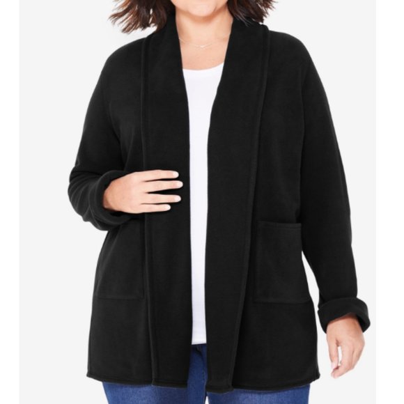 Woman Within Sweaters - Woman Within Black Microfleece Cardigan Size 22/24